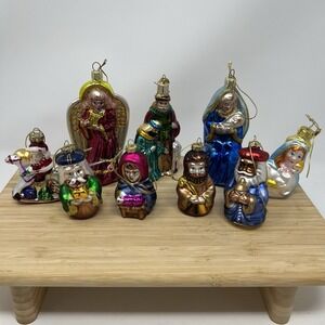 Vintage Christmas Nativity Collection Hanging Ornaments Santa Angel Set 9
